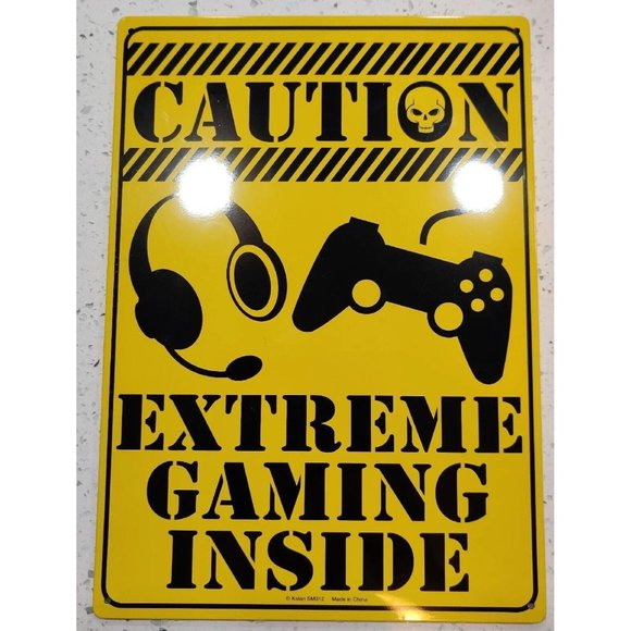 8x11.5 Tin Yellow Warning Sign CAUTION EXTREME GAMING INSIDE Man Cave Game Room - Picture 3 of 10